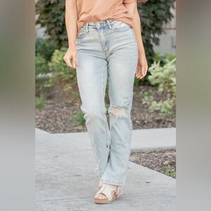 Judy Blue Women's Adrian High Rise Slit Hem Straight Leg Jeans  |  Size:  15/32